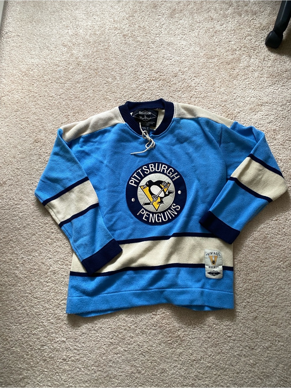 Reebok Pittsburgh Penguins Light Blue Crewneck Sweatshirt with Cream & Navy Trim